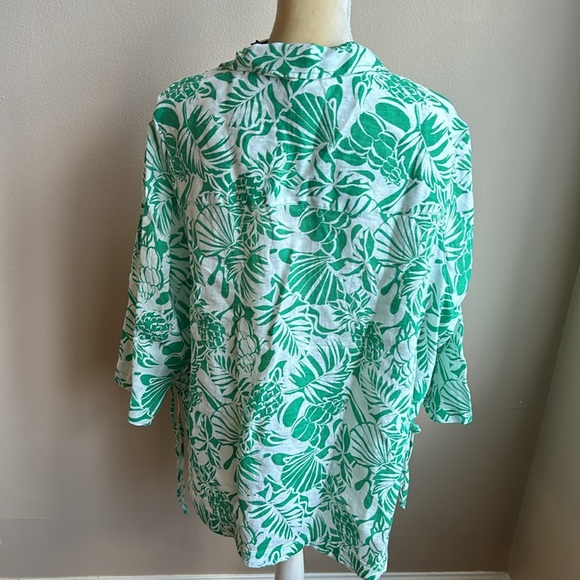 Nicole Miller Women Linen Blouse Top Sleeve Leaf Print  Nwt - Picture 3 of 3